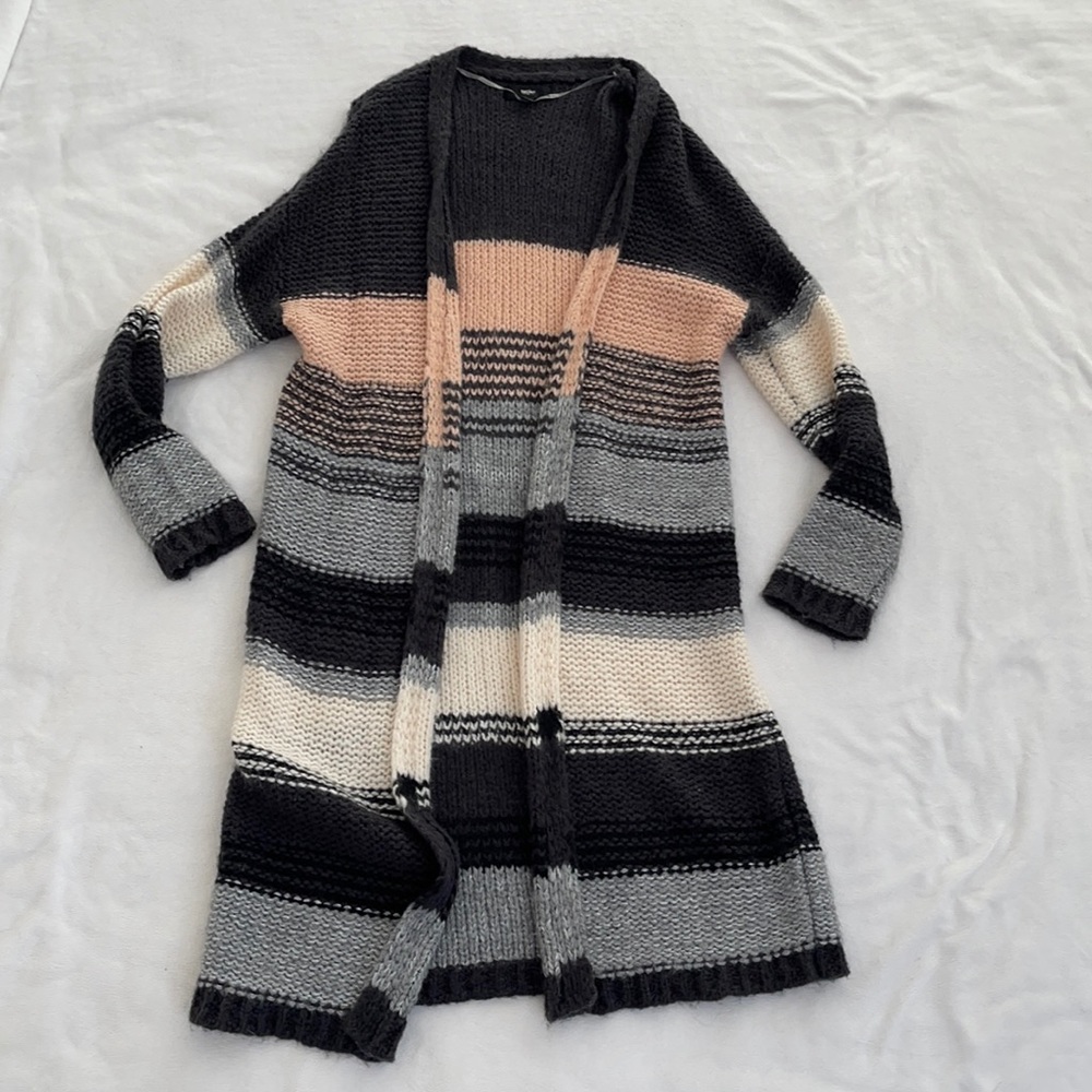 Long Open Striped Cardigan